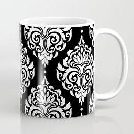Black Monochrome Damask Pattern Coffee Mug