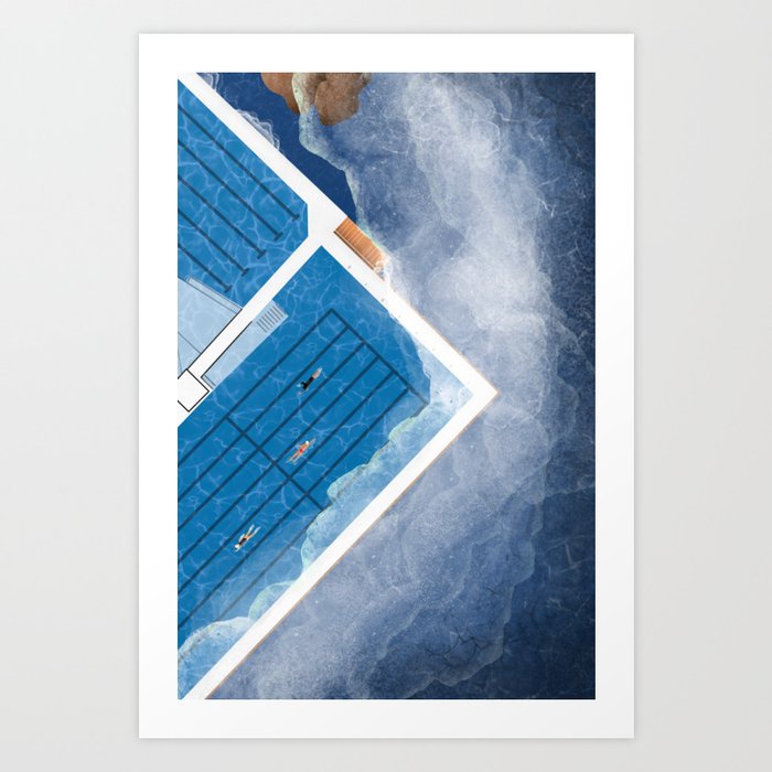 Bondi Icebergs | Aerial Illustration Art Print