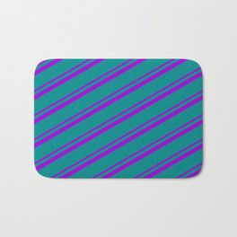 [ Thumbnail: Dark Cyan & Dark Violet Colored Lines/Stripes Pattern Bath Mat ]