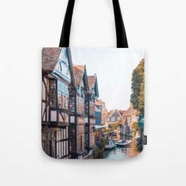 Great Britain Photography - River Going Between Medieval Buildings Tote Bag