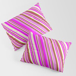 [ Thumbnail: Sienna, Violet, Fuchsia, and Light Yellow Colored Lines/Stripes Pattern Pillow Sham ]