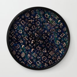 Astrological symbols glyphs Gold on Abalone Wall Clock