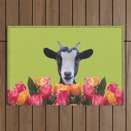 Goat between red and yellow Roses Outdoor Rug