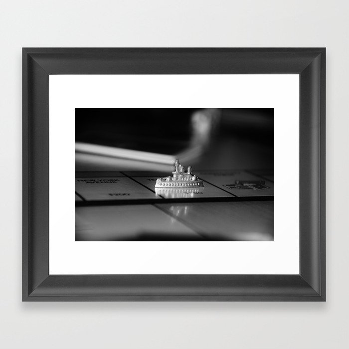 Monopoly Battleship Token in Black and White Framed Art Print