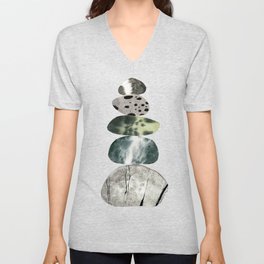 Stacked Pebbles On The Beach V Neck T Shirt