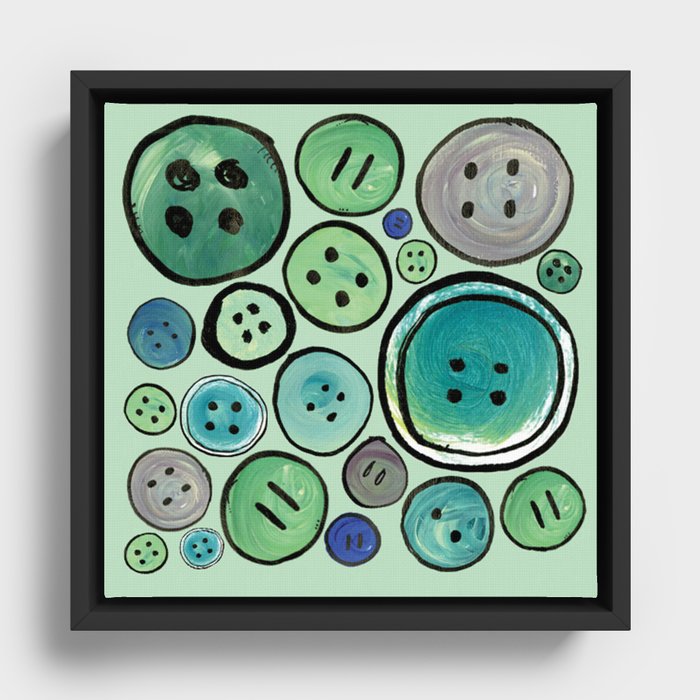 Green Buttons Framed Canvas
