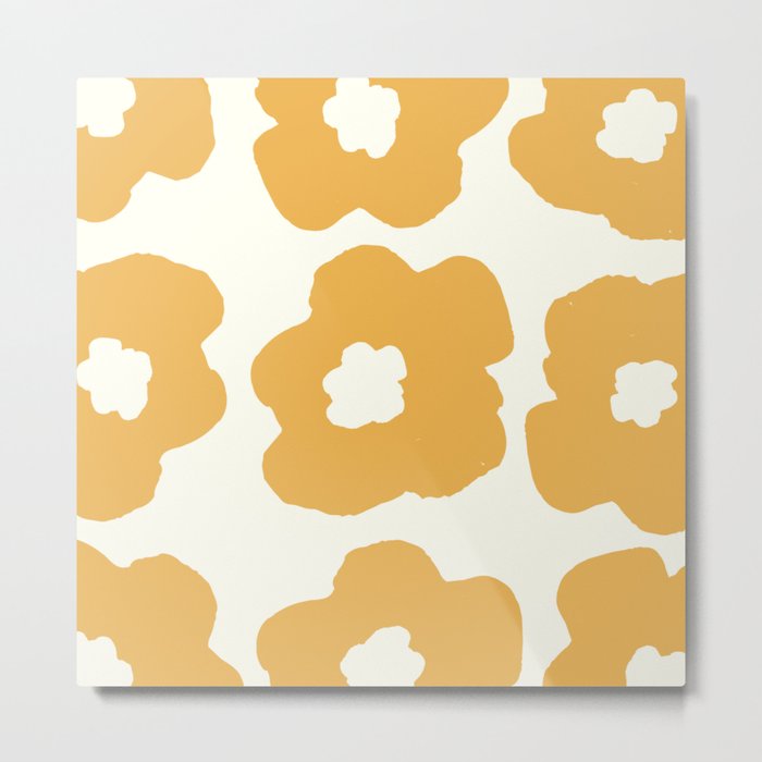 Large Pop-Art Retro Flowers in Yellow on Cream Background Metal Print