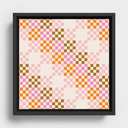 Pink + Tan + Orange Chequered Pattern Framed Canvas