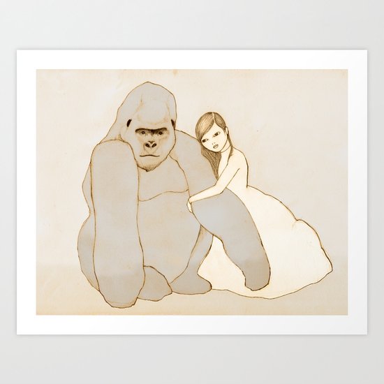 Gorilla and Girl Art Print