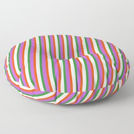 [ Thumbnail: Orchid, Red, Mint Cream, and Forest Green Colored Lines Pattern Floor Pillow ]