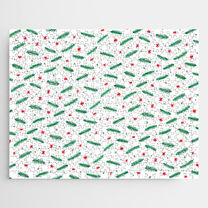 Christmas branches and stars - green and red Jigsaw Puzzle