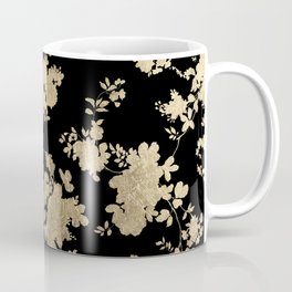 Elegant Chic Black Gold Vintage Flowers Illustration Coffee Mug