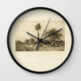 Charles Émile Jacque - Landscape With Curving Road (1849) Wall Clock | Painting, Print, Printsanddrawing, Etching, Printsanddrawings 