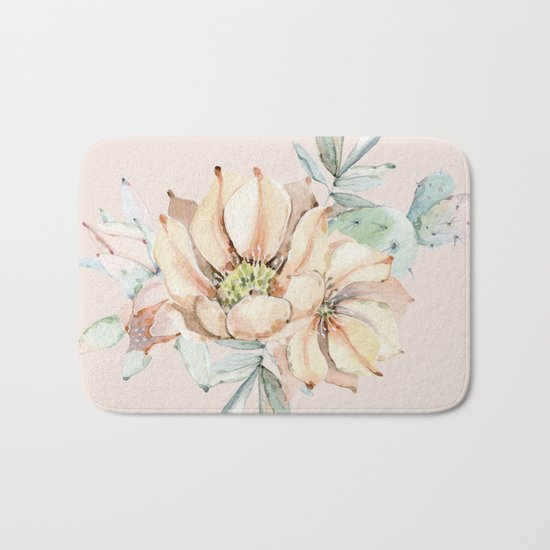 Country Cactus Coral Roses Bath Mat