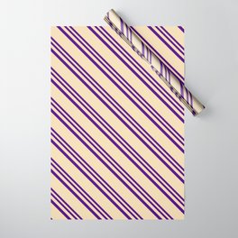 [ Thumbnail: Indigo and Tan Colored Stripes/Lines Pattern Wrapping Paper ]