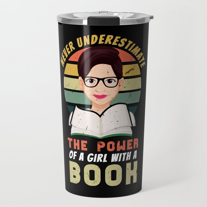 Retro Power Of Girl With A Book Reading Bookworm Travel Mug