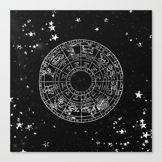 Black and White Vintage Star Map Canvas Print