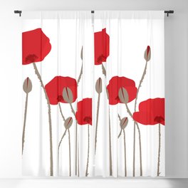 Hand drawn stylized poppies on white background Blackout Curtain