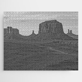 Oljato Monument Valley, Arizona, natural rock formations under blue sky black and white landscape photograph / photography Jigsaw Puzzle
