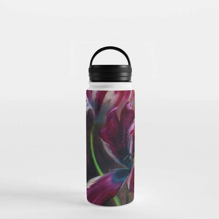 Study of a tulip in amethyst purple still life portrait floral painting for living room, kitchen, dinning room, bedroom home wall decor Water Bottle