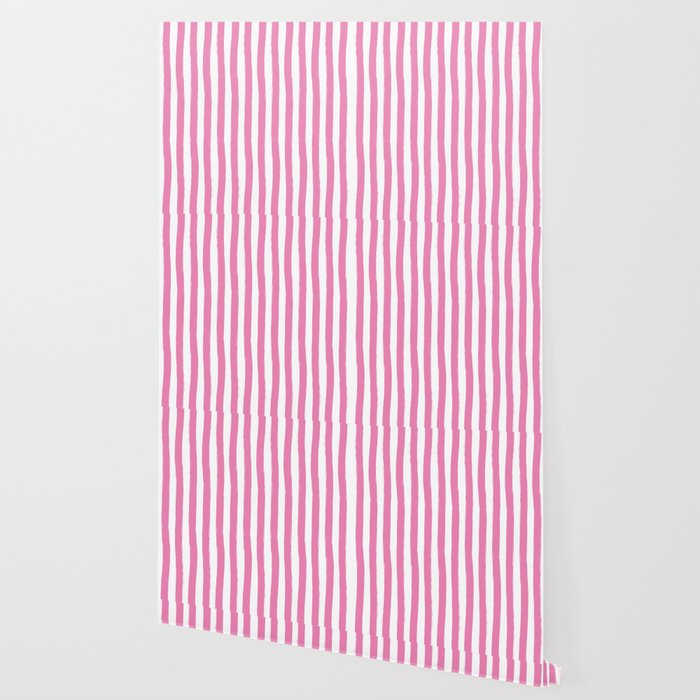 Pink And White Cabana Stripes Palm Beach Preppy Wallpaper By