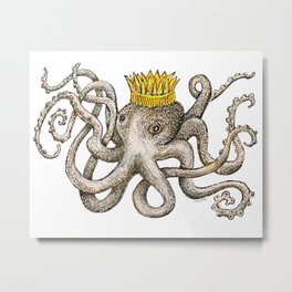 Scribbled Octopus, King of the Sea Metal Print