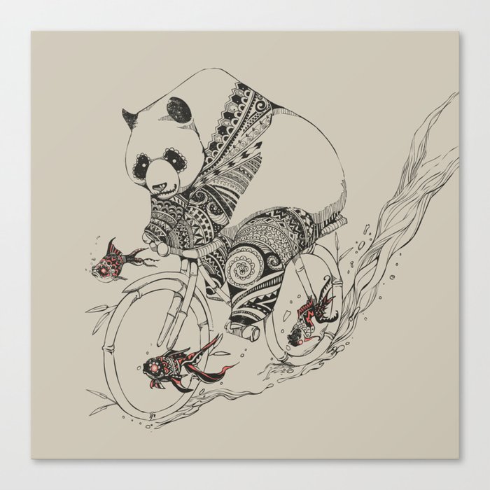Panda and Follow Fish Canvas Print
