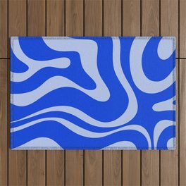 Retro Modern Liquid Swirl Abstract Pattern Square Royal Blue and Light Blue Outdoor Rug