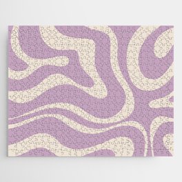 Modern Retro Liquid Swirl Abstract Pattern Square in Lavender Cream Jigsaw Puzzle