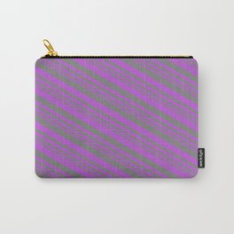 [ Thumbnail: Grey and Orchid Colored Pattern of Stripes Carry-All Pouch ]