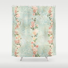seamless, pattern, with delicate roses and monograms, shabby chic, retro. Shower Curtain