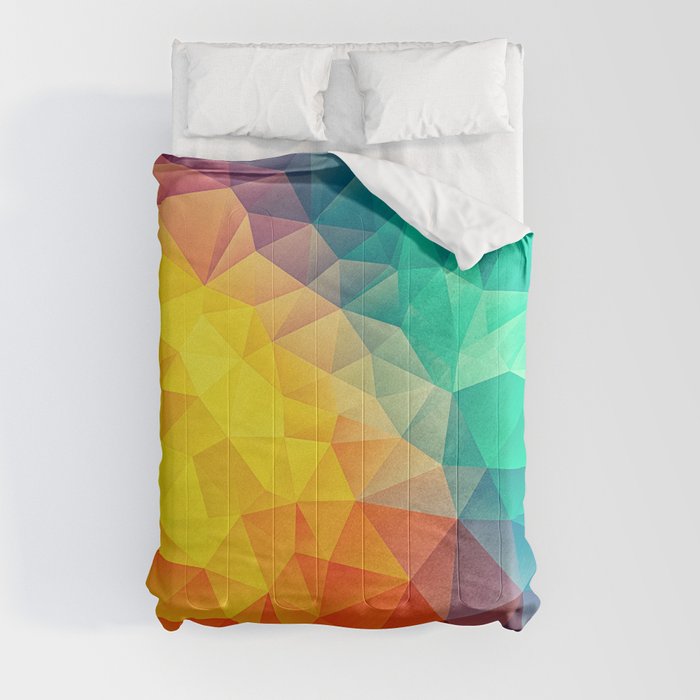 Abstract Polygon Multi Color Cubism Low Poly Triangle Design Comforter