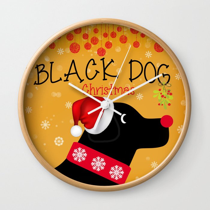 Black Dog Christmas Wall Clock