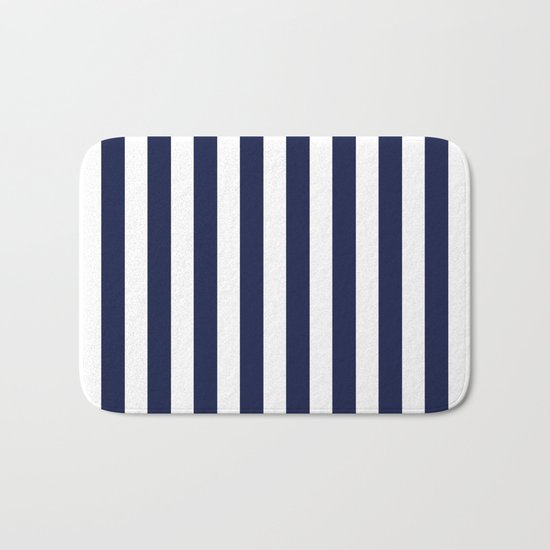 Stripe Vertical Navy Blue Bath Mat