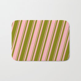 [ Thumbnail: Green and Light Pink Colored Striped Pattern Bath Mat ]