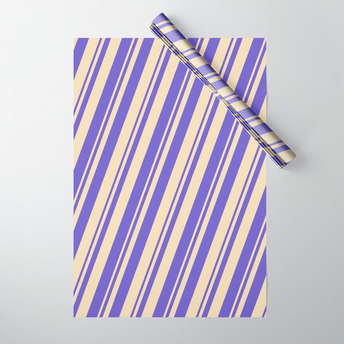 Tan & Slate Blue Colored Striped Pattern Wrapping Paper
