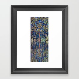 Tree of Life reflecting water of garden lily pond twilight blue nature landscape painting Framed Art Print