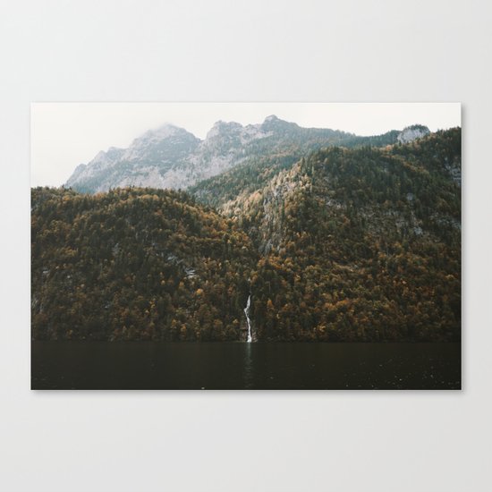 Autumn Waterfall at the Mountain Lake - Landscape Photography Canvas Print