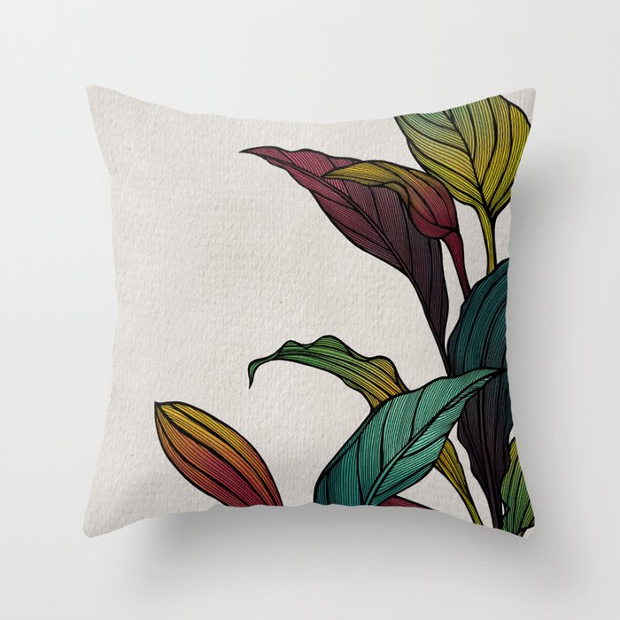 Exotic Colorful Leaves No. 1 Throw Pillow