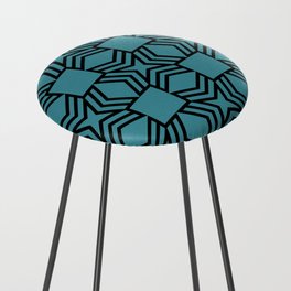 Black and Aqua Star Square Shape Tile Pattern - Krylon 2022 Color of the Year Satin Rolling Surf Counter Stool