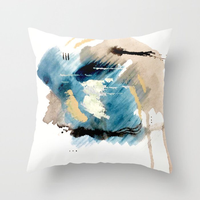 You are an Ocean - abstract India Ink & Acrylic in blue, gray, brown, black and white Throw Pillow