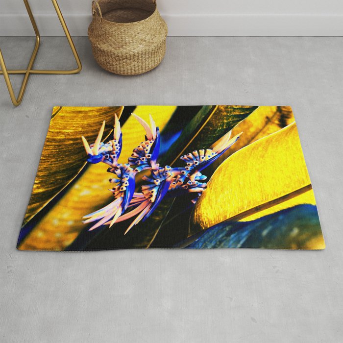 Colorful Heliconia Flower With Infrared Purple And Yellow Rug