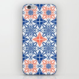 Cheerful retro Modern Kitchen Tile Pattern Red and Navy Blue iPhone Skin