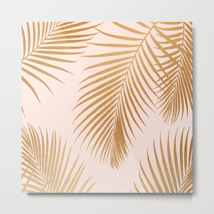 Golden Metallic Palm Fronds Design Metal Print
