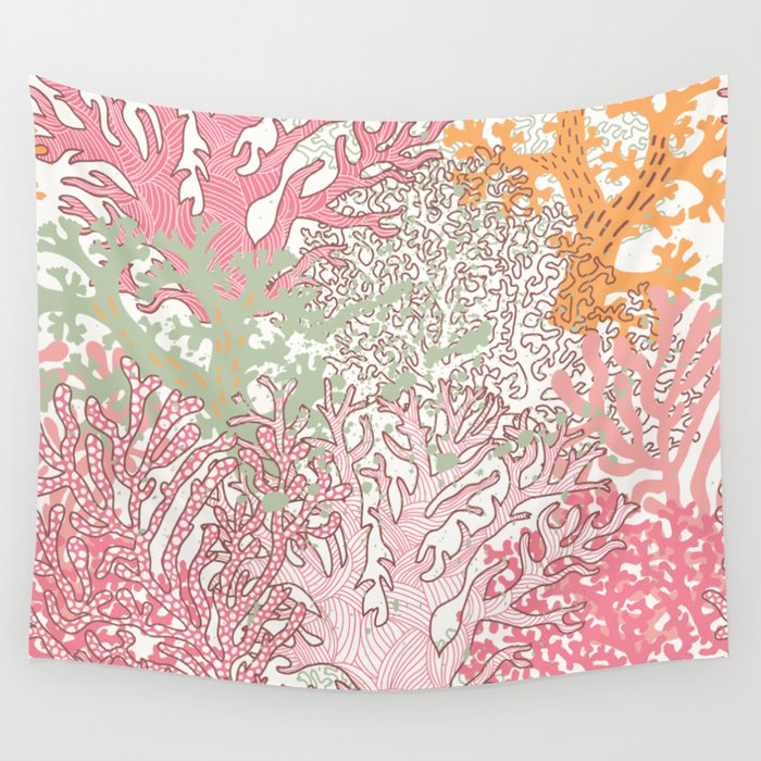 Bright underwater seamless pattern with beautiful corals.  Wall Tapestry