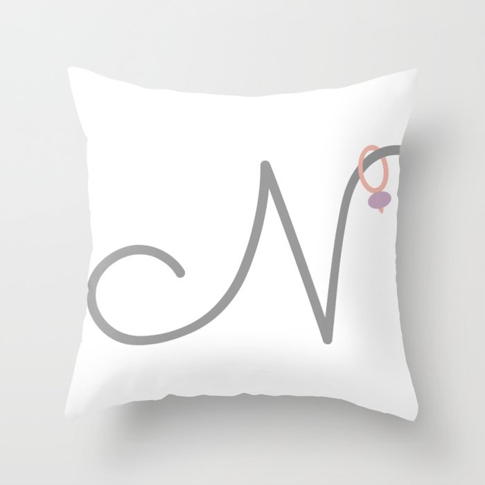 N Initial with Stitch Marker Throw Pillow