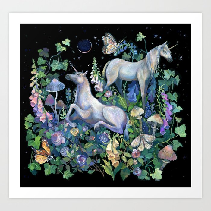 Unicorns Magical Rose Garden Art Print