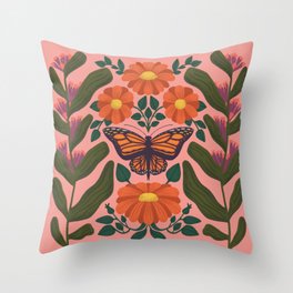 Monarch Butterfly and Milkweed  Throw Pillow