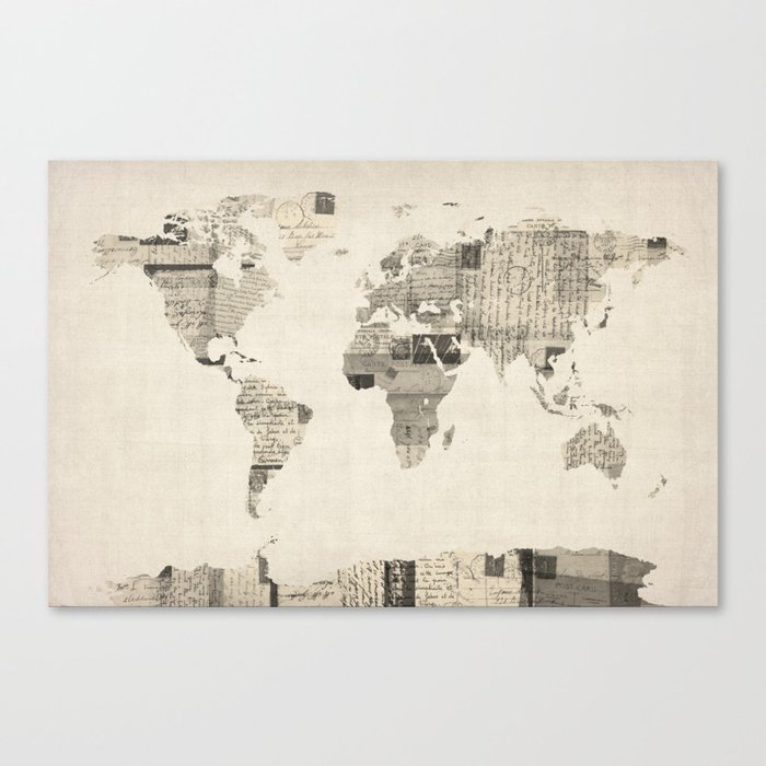 Map of the World Map from Old Postcards Canvas Print