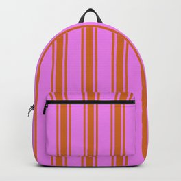 [ Thumbnail: Violet and Chocolate Colored Lines/Stripes Pattern Backpack ]